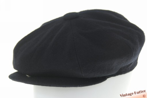 Paperboy cap black wool with snapbutton 59,5