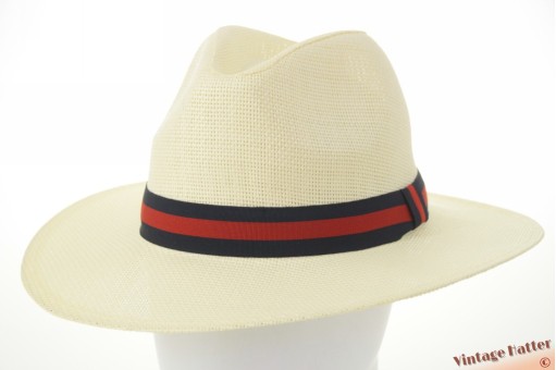 Summer fedora yellowish beige with dark blue and red band 56-59 [new]