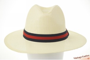 Summer fedora yellowish beige with dark blue and red band 56-59 [new]