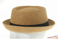 Zomer porkpie hoed bruin beige gecoat papier 55-57 [nieuw]