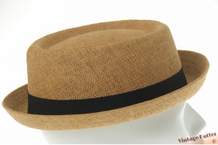 Summer porkpie hat brown beige coated paper 55-57 [new]