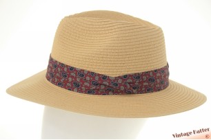 Zomer gleufhoed beige met donker rode paisley band 54-59 [nieuw]