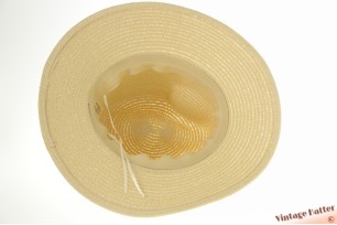 Zomer gleufhoed geel beige met zilvergrijze geblokte band 60-61 (XL) [nieuw]