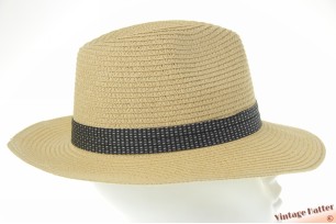 Zomer gleufhoed geel beige met zilvergrijze geblokte band 60-61 (XL) [nieuw]