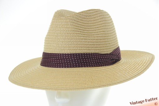 Summer fedora yellow beige with dark red dotted band 55-57 [new]