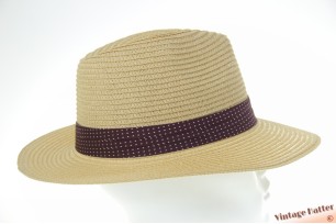 Summer fedora yellow beige with dark red dotted band 55-57 [new]