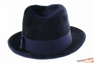 Semi-Homburg hat Hückel dark blue soft fur felt 56