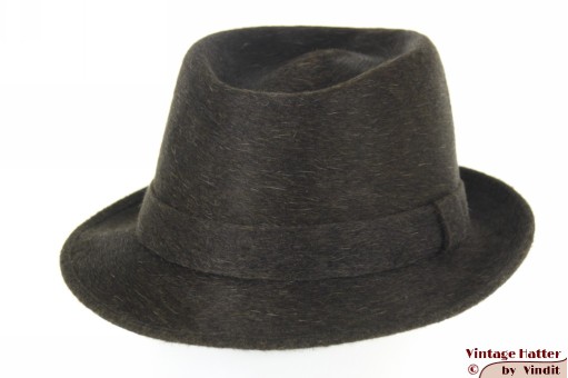 © VintageHatter.com | h-6015-56-6 Herenhoed DArval Paris donker bruinig groen haarvilt 56,5 Herenhoed DArval Paris donker bruinig groen haarvilt 56,5