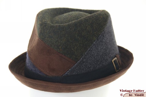 Trilby hoed Hawkins groen blauw bruin patchwork 61 (XL) [nieuw]