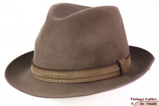 © VintageHatter.com | h-7006-54-5 Fedora Parker beige grey felt 54,5 (XS) Fedora Parker beige grey felt 54,5 (XS)