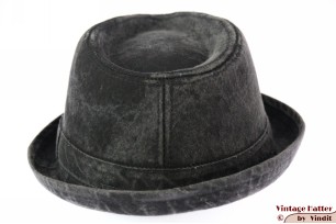 Trilby-achtige porkpie hoed zwart-grijs stonewashed jeans 60 (XL) [nieuw]
