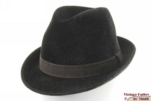 © VintageHatter.com | h-7021-56-27 Gleufhoed Dunhill donker grijs haarvilt 56 Gleufhoed Dunhill donker grijs haarvilt 56