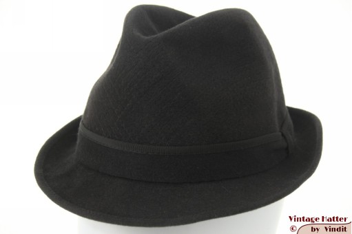 Gleufhoed Johns Hat donker grijs geborsteld vilt met artistieke stiksels 56