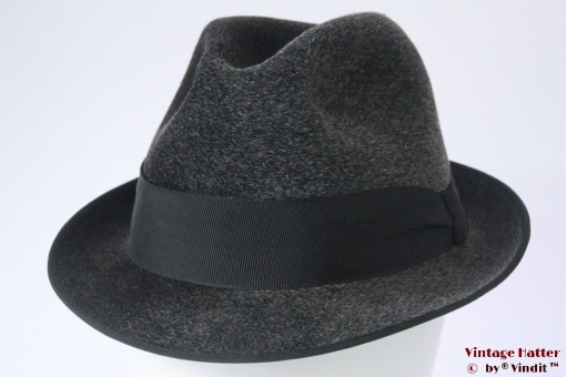 © VintageHatter.com | h-7021-57-21 Fedora Kristall dark grey fur felt 57 Fedora Kristall dark grey fur felt 57
