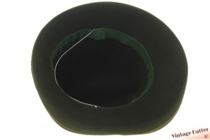 Hunting hat dark green brushed felt woth upwards brim and feathers 56