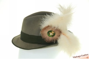 Hunting fedor Luxor greenish grey felt with white feathers 56