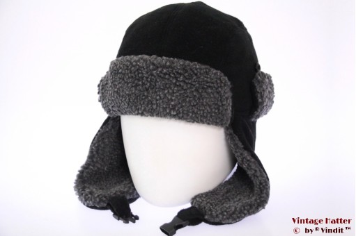Aviator cap black and grey fleece 55 (S) [New]
