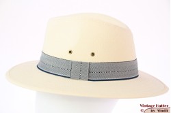 Outdoor fedora Hawkins ivory white cotton with blue striped band 58 [new]