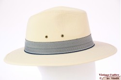 Outdoor fedora Hawkins ivory white cotton with blue striped band 58 [new]