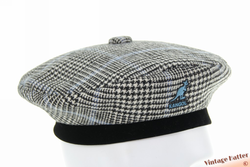 Kangol 'Show Your Teeth' baret grijs pied-de-poule met lichtblauw 54-60 [nieuw]