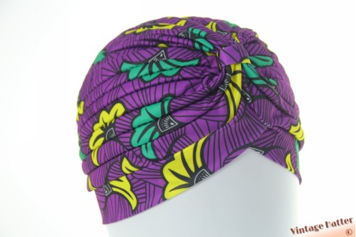 Turban purple with yellow green leaf pattern stretch 53-59 [new]