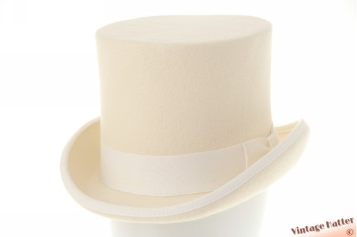 Hoge hoed ecru ivoorwit wolvilt 58 - 58,5 (L) [nieuw]