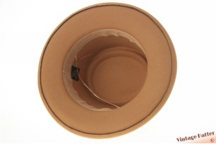Round gambler hat caramel beige cotton mix with feathers 56-58 [new]