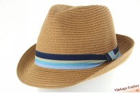 Trilby hat brown beige coated paper with striped b...