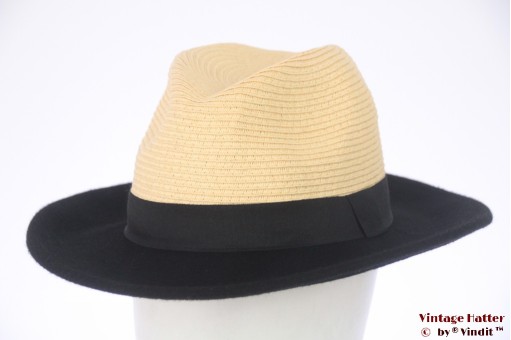 © VintageHatter.com | u-1015-57-2 Fedora beige paper & black felt 57 Fedora beige paper & black felt 57