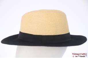 © VintageHatter.com | u-1015-57-2 Fedora beige paper & black felt 57 Fedora beige paper & black felt 57