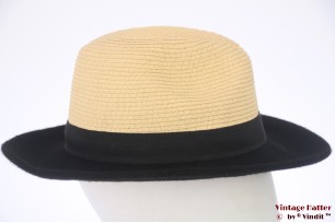 © VintageHatter.com | u-1015-57-2 Fedora beige paper & black felt 57 Fedora beige paper & black felt 57