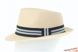 Summer trilby hat beige coated paper with black and grey striped band 58 [new]