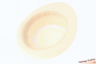 Summer trilby hat beige coated paper with black and grey striped band 58 [new]