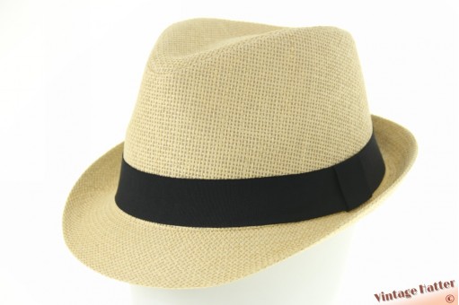 Trilby hoed geel beige gecoat papier met zwarte band 60 (XL) [nieuw]