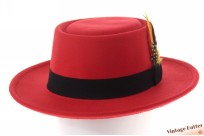Round gambler hat red cotton mix with feathers 56-58 [new]