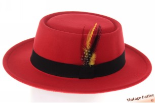 Round gambler hat red cotton mix with feathers 56-58 [new]