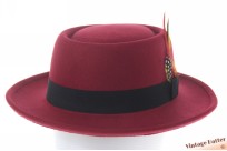 Round gambler hat burgundy cotton mix with feathers 56-58 [new]