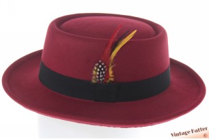 Round gambler hat burgundy cotton mix with feathers 56-58 [new]