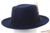 Round gambler hat dark blue cotton mix with feathers 56-58 [new]