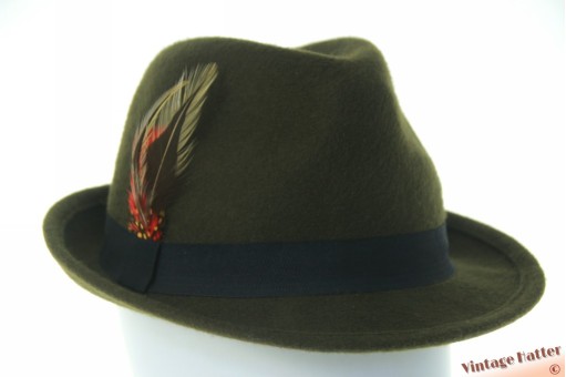 © VintageHatter.com | u-6014-56-1 Fedora green felt with feathers 56 Fedora green felt with feathers 56