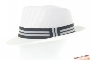 Zomer trilby hoed wit gecoat papier met zwart en grijs gestreepte band 60 (XL) [nieuw]