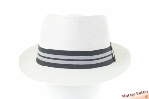 Zomer trilby hoed wit gecoat papier met zwart en grijs gestreepte band 60 (XL) [nieuw]
