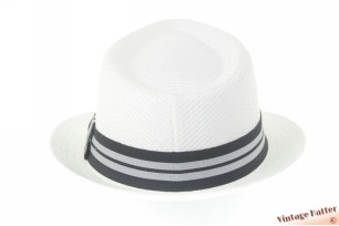 Zomer trilby hoed wit gecoat papier met zwart en grijs gestreepte band 60 (XL) [nieuw]