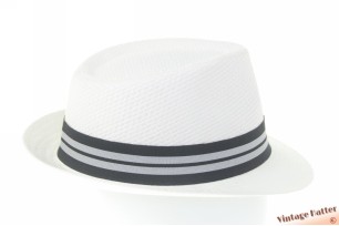 Zomer trilby hoed wit gecoat papier met zwart en grijs gestreepte band 60 (XL) [nieuw]