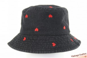 Buckethat black denim with red hearts cotton 57-59 [new]