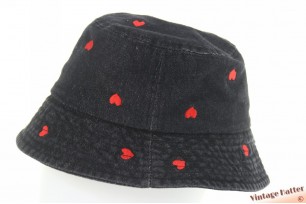 Buckethat black denim with red hearts cotton 57-59 [new]