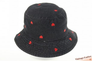 Buckethat black denim with red hearts cotton 57-59 [new]