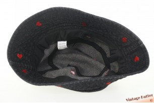 Buckethat black denim with red hearts cotton 57-59 [new]