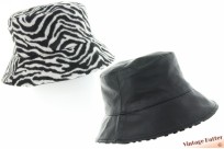 Dubbelzijdige bucket regenhoed zebra textiel en zwart imitatieleer 57
