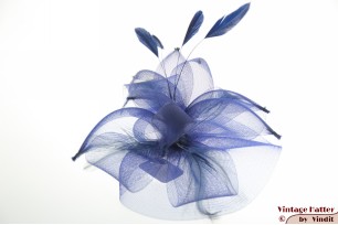 Disc Fascinator dark blue with feathers [new]